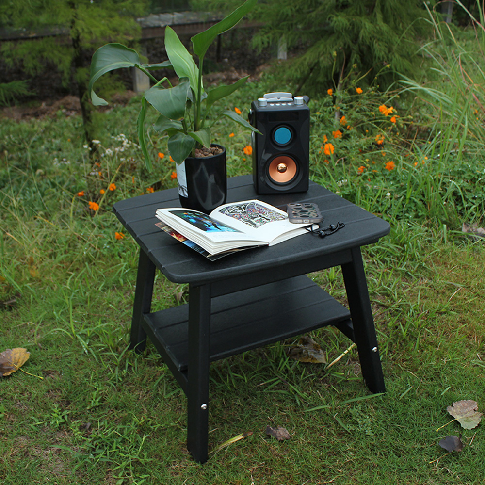 Black TTM001 Outdoor HDPE Adirondack Matching Side Table - Patio Garden Shelf Side Table