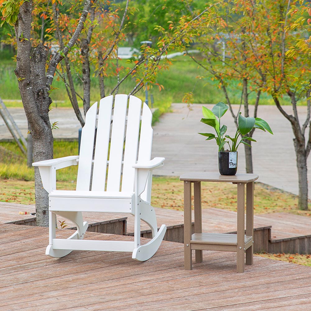 ADS206 HDPE Outdoor Garden Furniture White Chairs and Brown Side Table